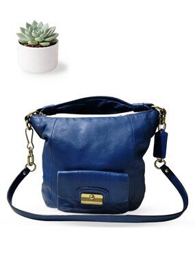 Coach Kristin Hobo Blue Leather Shoulder Bag Crossbody Brass Hardware